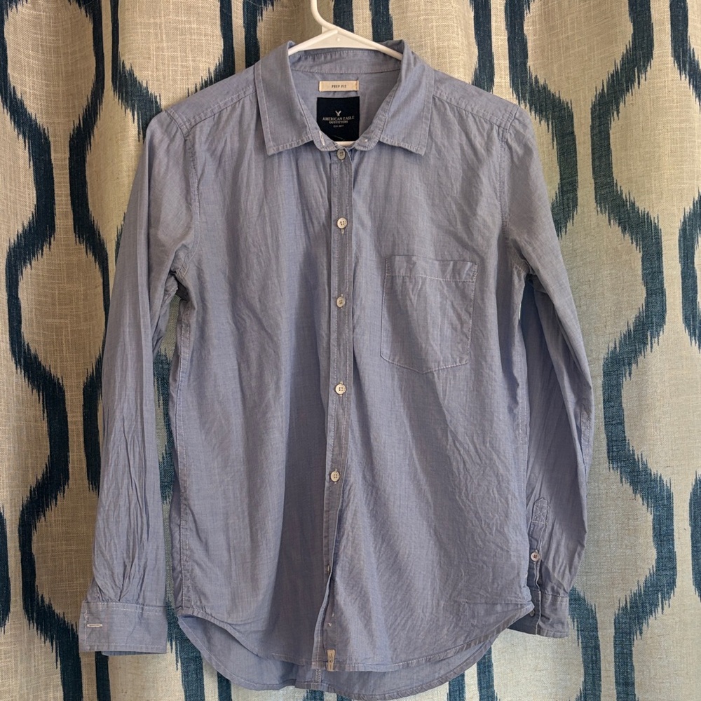 American Eagle Outfitters Sky Blue Casual Button-Down Shirt